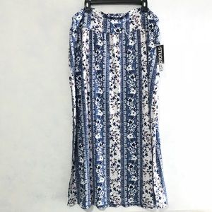 Blue & white striped floral maxi skirt NWT